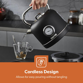 Black Kettle, Toaster, Storage Canister, Bread Bins Kitchen Set