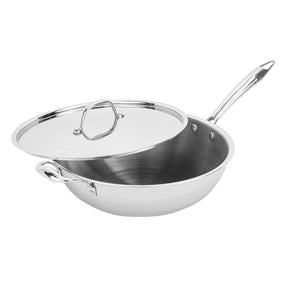 28cm Stainless Steel Tri-Ply Wok Pan With Lid