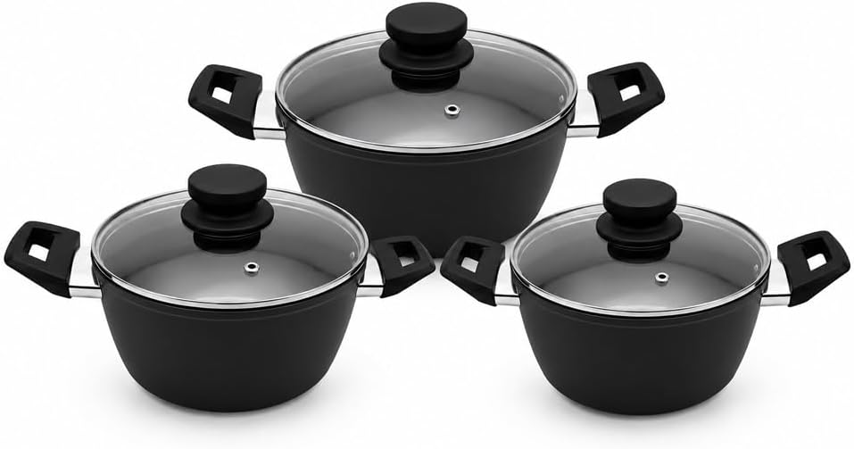 3-Piece Marvera Black Non-Stick Casserole 5-Layer Cookware Set