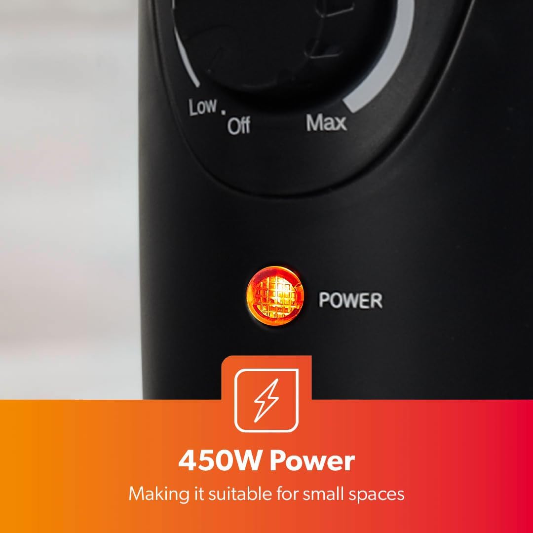 5-Fin Black Mini Oil Filled Radiator Electric Heater 450W