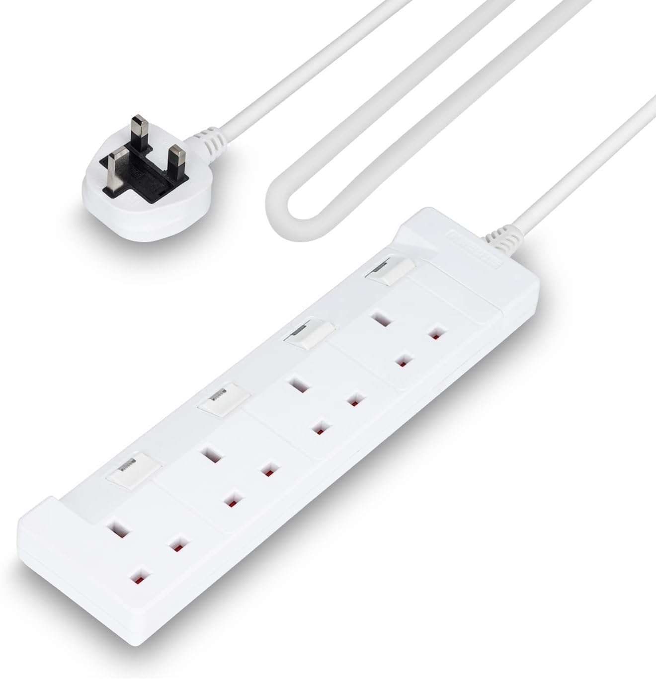 4 Gang Extension Lead, 2M Cable 4-Way Plug Extension Cable