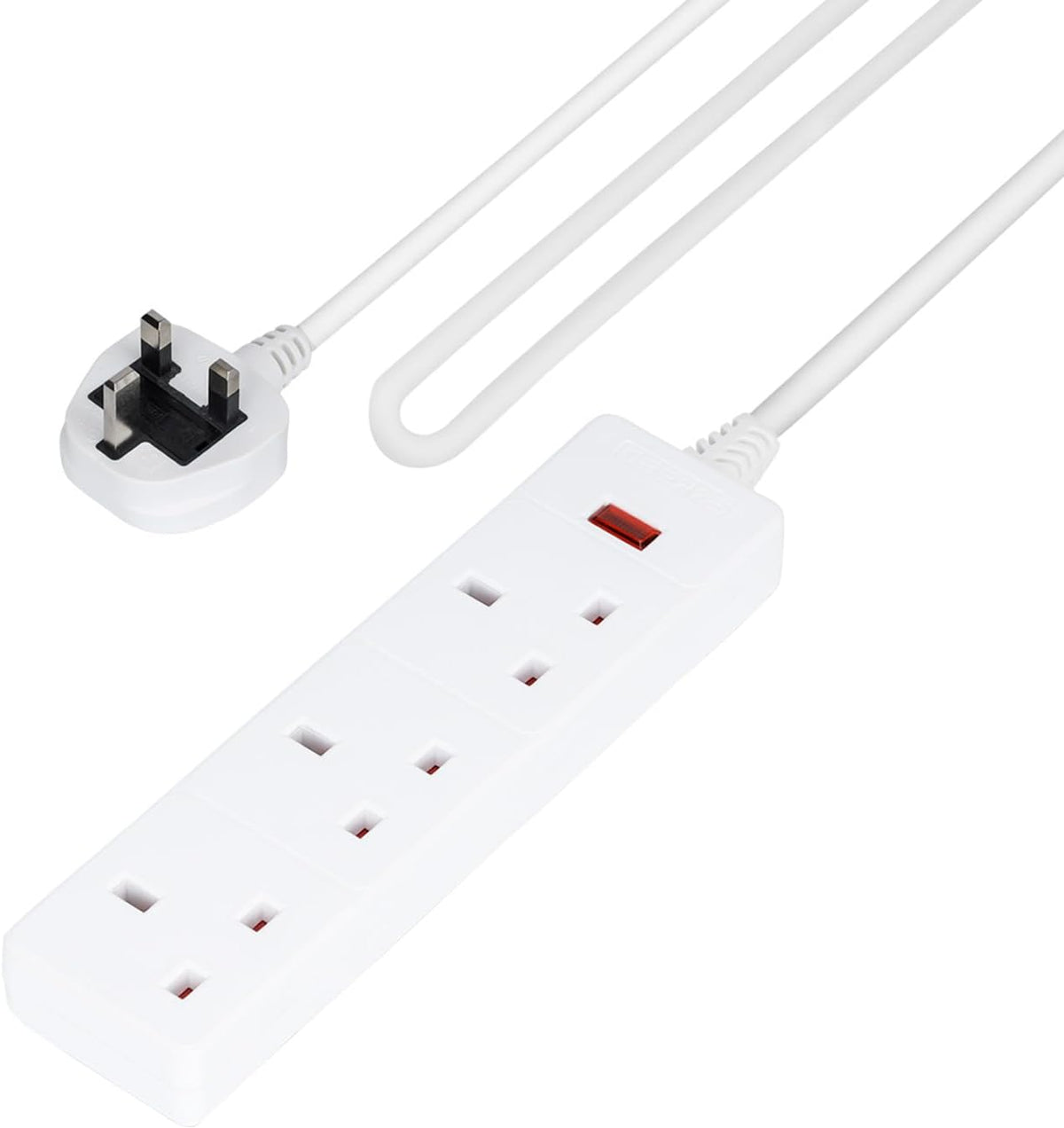 3 Gang Extension Lead, 1M Cable 3-Way Plug Extension Cable