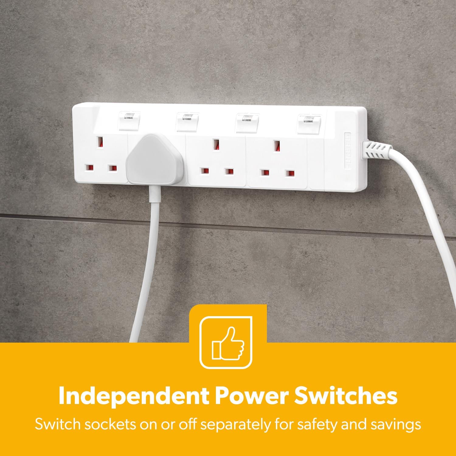 4 Gang Extension Lead 5M Cable Individual Switches