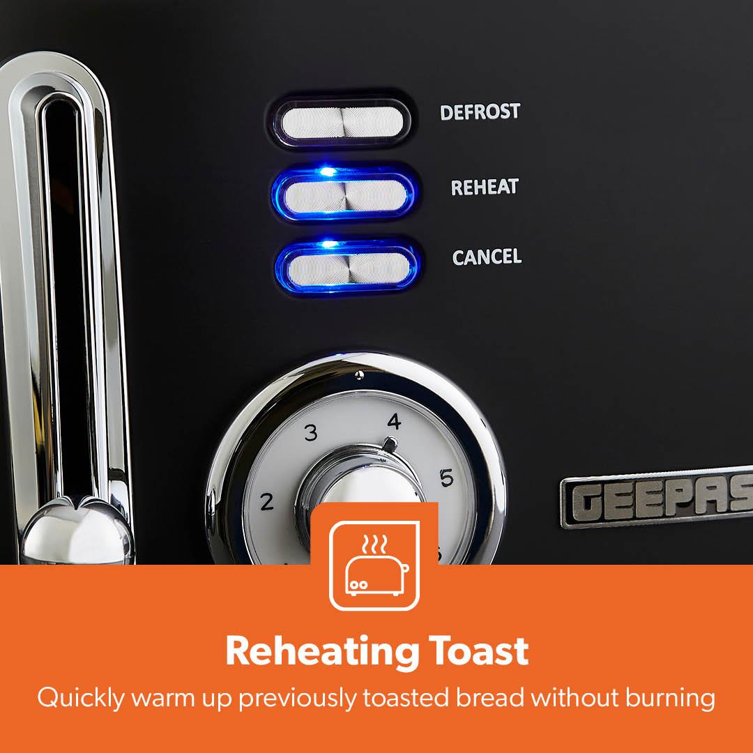 Black Retrovive 4 Slice Bread Toaster 6 Browning Levels 1500W