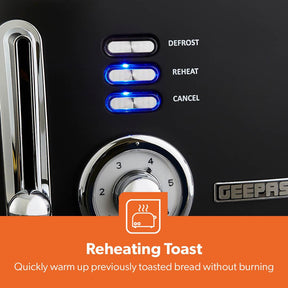 Black Retrovive 4 Slice Bread Toaster 6 Browning Levels 1500W