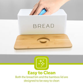 7.6L White Metal Bread Bin With Wooden Chopping Board