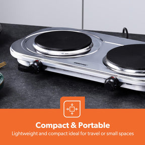 2500W Electric Double Hot Plate - Portable Stainless Steel Hob