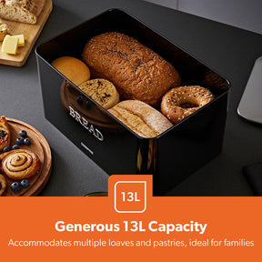 13L Steel Kitchen Bread Bin Canister Countertop Storage Retrovive