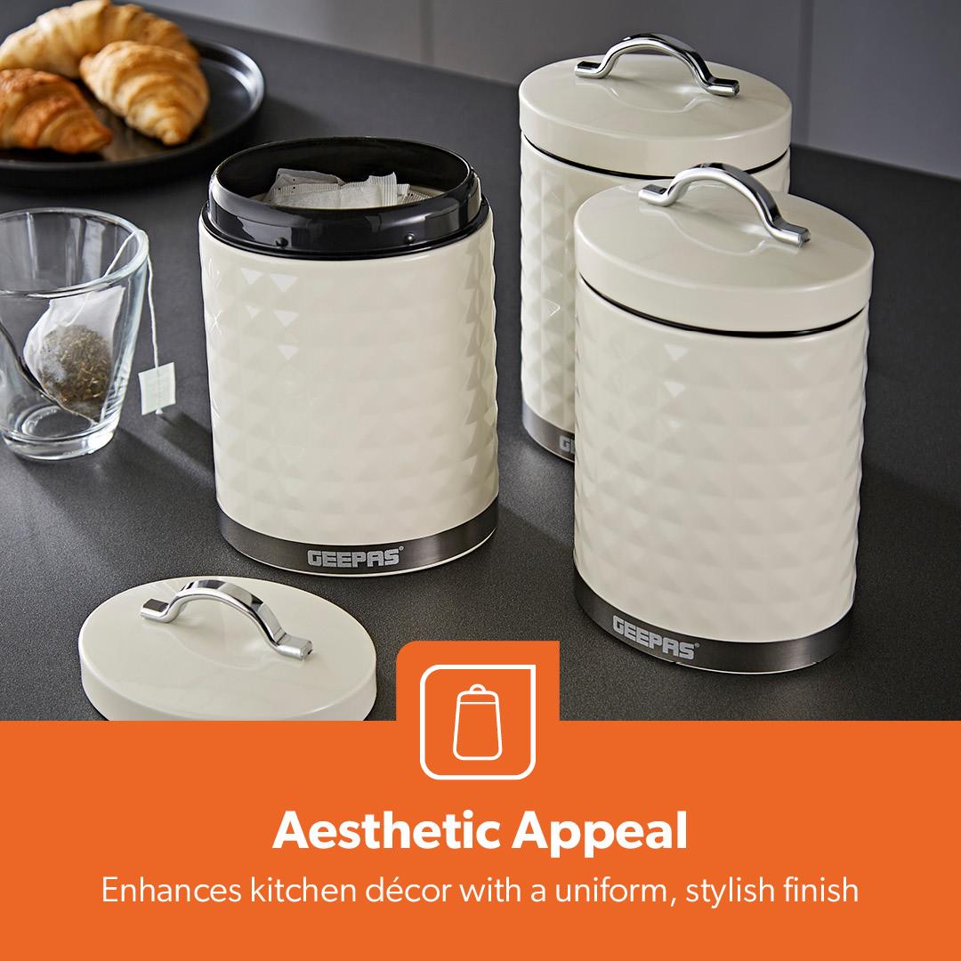 Cream Argyle 3-Piece Airtight Kitchen Canister Set - Coffee, Tea and Sugar Containers
