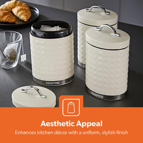 Cream Argyle 3-Piece Airtight Kitchen Canister Set - Coffee, Tea and Sugar Containers