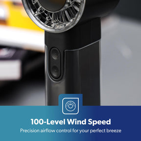 100-Speed Black USB Rechargeable Handheld Fan
