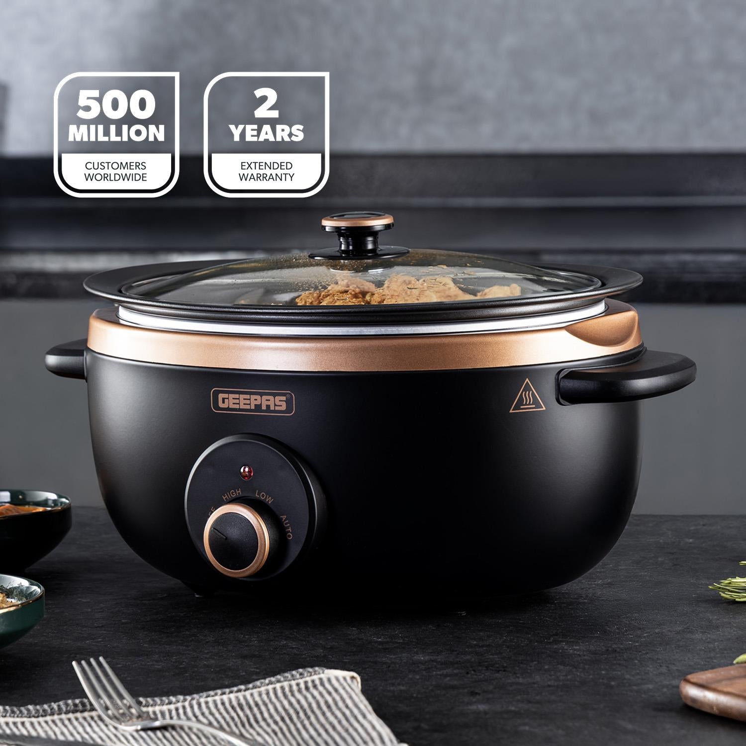 3.5L Black and Gold Matte Slow Cooker With 3 Heat Settings