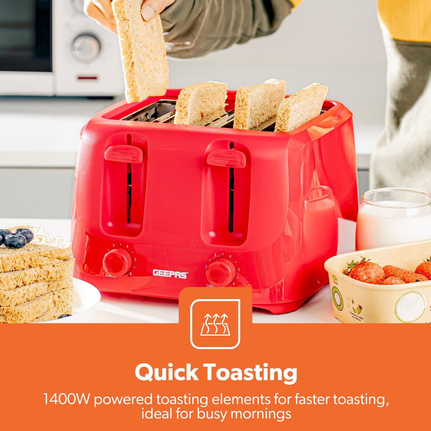 Red 1.7L Electric Kettle & 4 Slice Bread Toaster Set