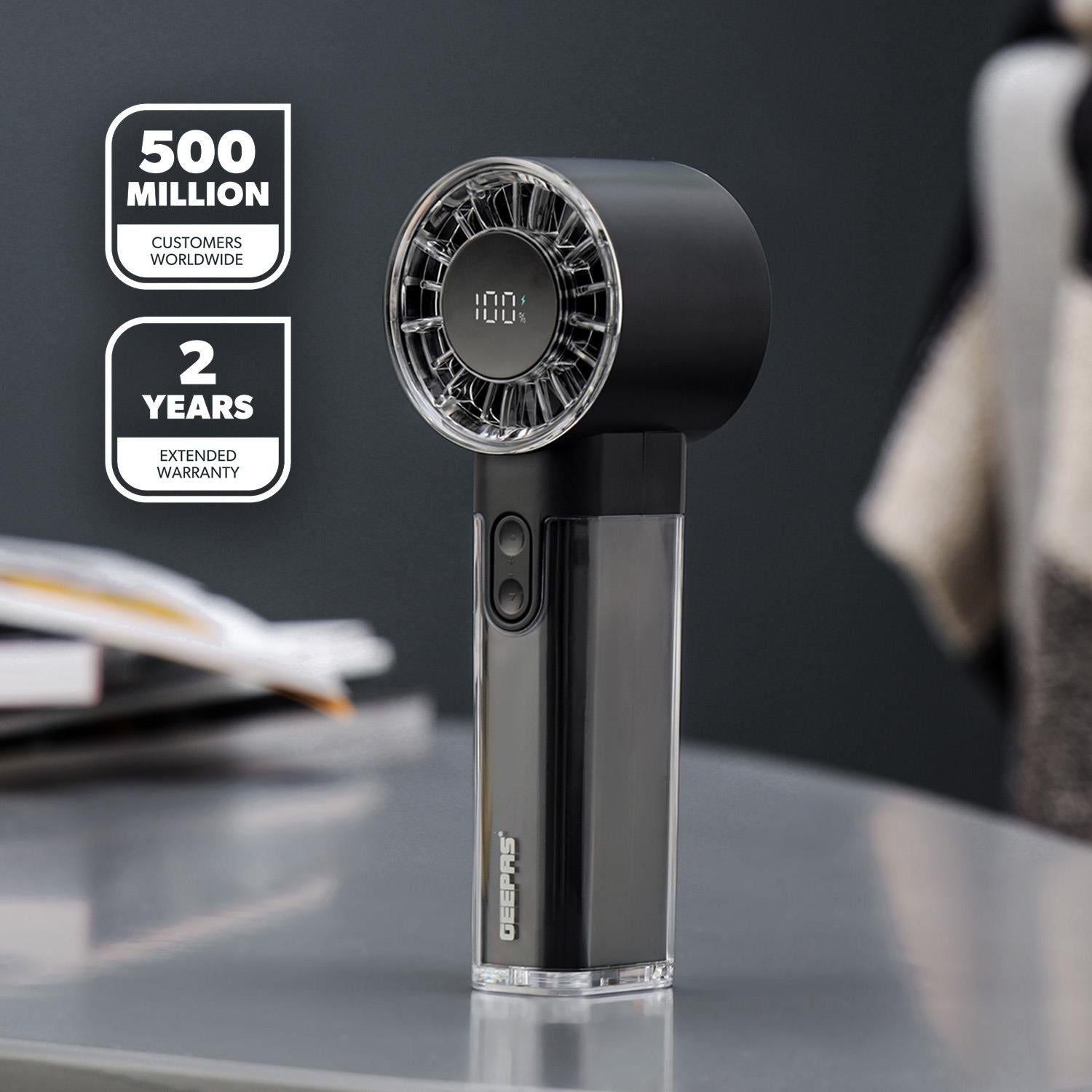 100-Speed Black USB Rechargeable Handheld Fan