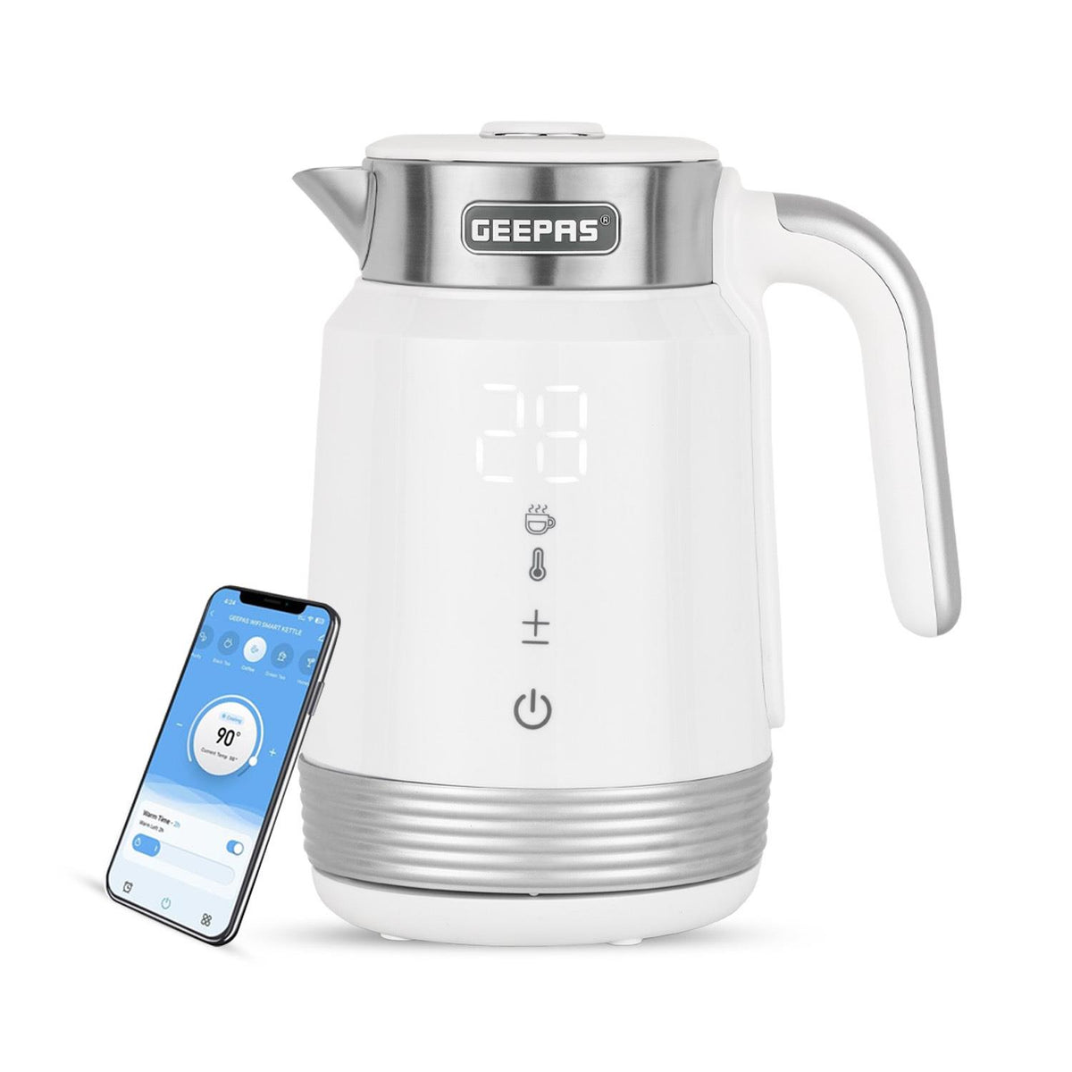 1.7L Smart Stainless Steel Digital Kettle With Alexa Voice Control, White