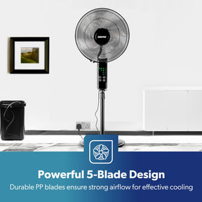 16" Portable Black Remote Controlled Pedestal Fan