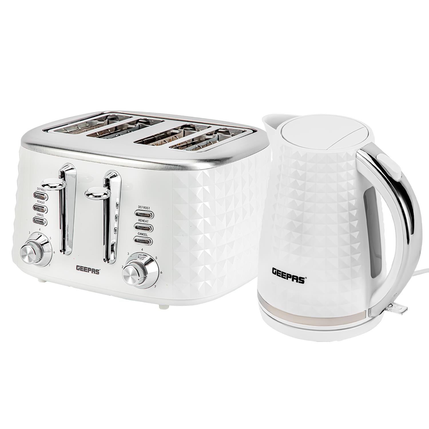 2200W Textured 1.7L Electric Kettle & 4-Slice Toaster Set
