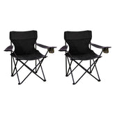 2-Pack Black Folding Camping Chairs With Integrated Cup Holder