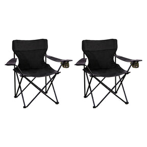 2-Pack Black Folding Camping Chairs With Integrated Cup Holder