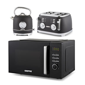 23L Digital Microwave Oven, 1.8L Retro Kettle & 4-Slice Toaster Set