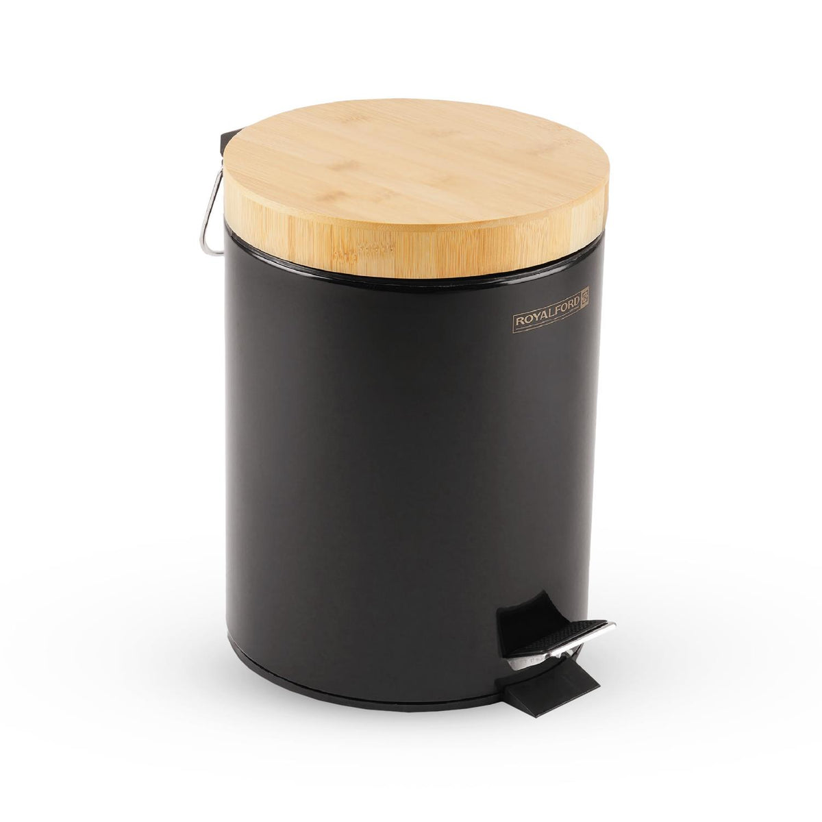 5L Black Pedal Home and Kitchen Bin With Wooden Lid