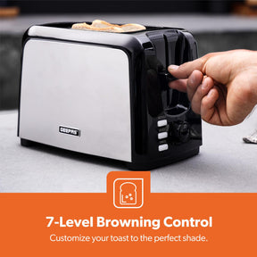 2-Slice Silver Toaster with 7 Browning Levels, 750W