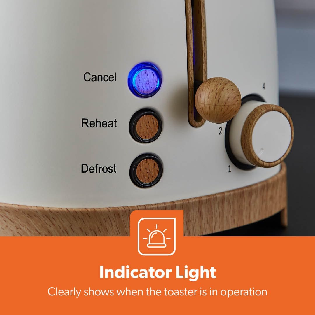 NordiQ Cream 2-Slice Bread Toaster With 6 Browning Levels