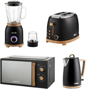 Black NordiQ 1.7L Electric Kettle, Toaster, Jug Blender & 20L Microwave Set