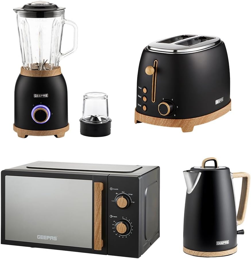 Black NordiQ 1.7L Electric Kettle, Toaster, Jug Blender & 20L Microwave Set