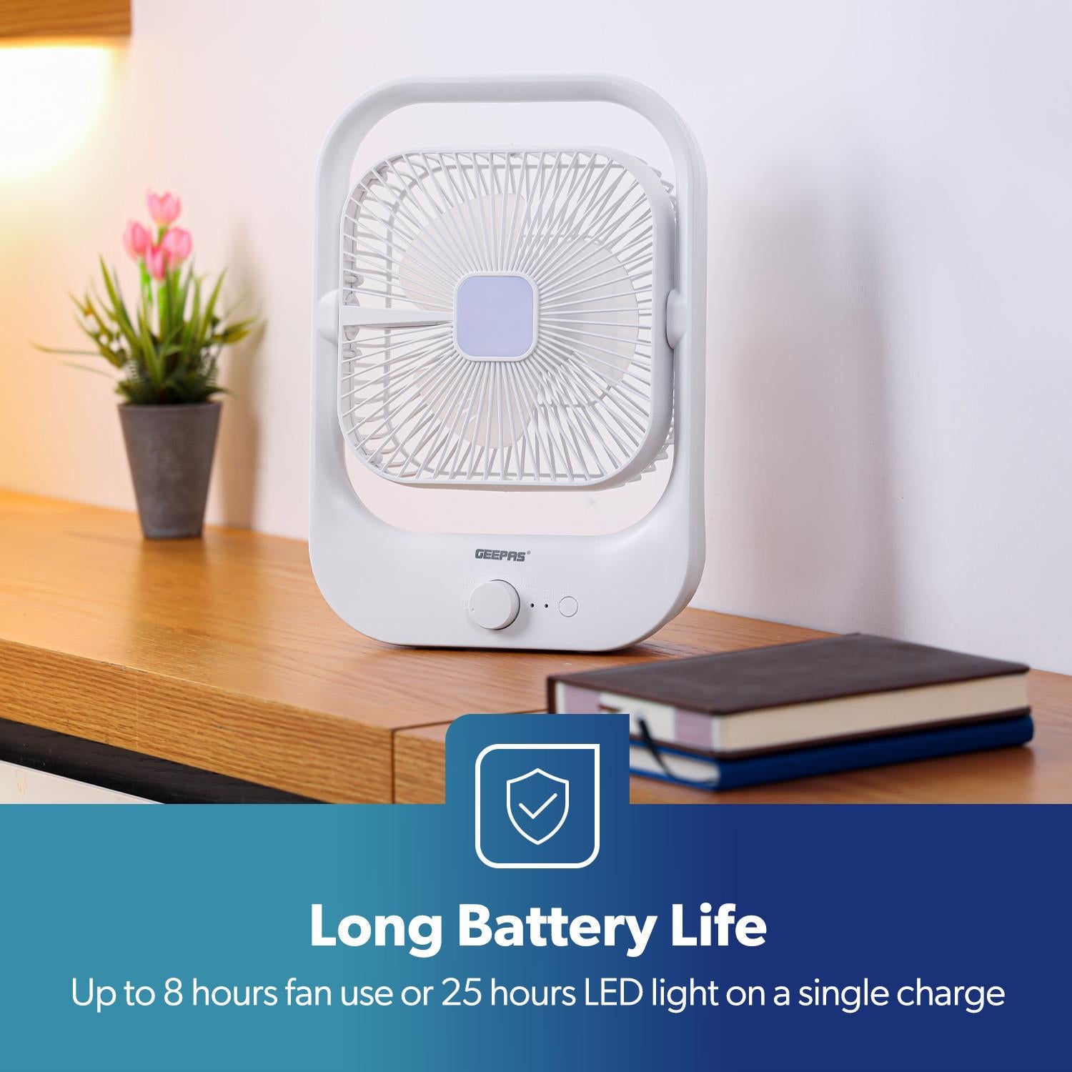 USB Rechargeable Desk Fan Silent Cooling 3 Speed LED