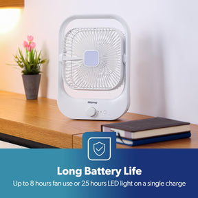 USB Rechargeable Desk Fan Silent Cooling 3 Speed LED