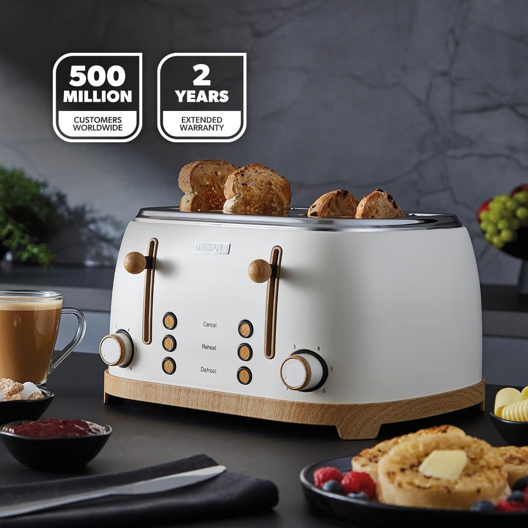 NordiQ Cream and Wooden 4-Slice Toaster & 1.7L Electric Kettle