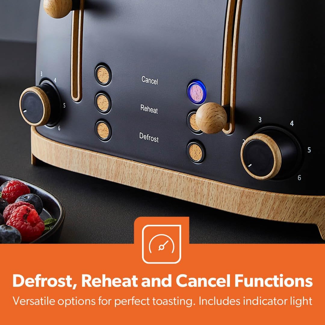 NordiQ 4-Slice Black Toaster With 6 Browning Levels and Defrost