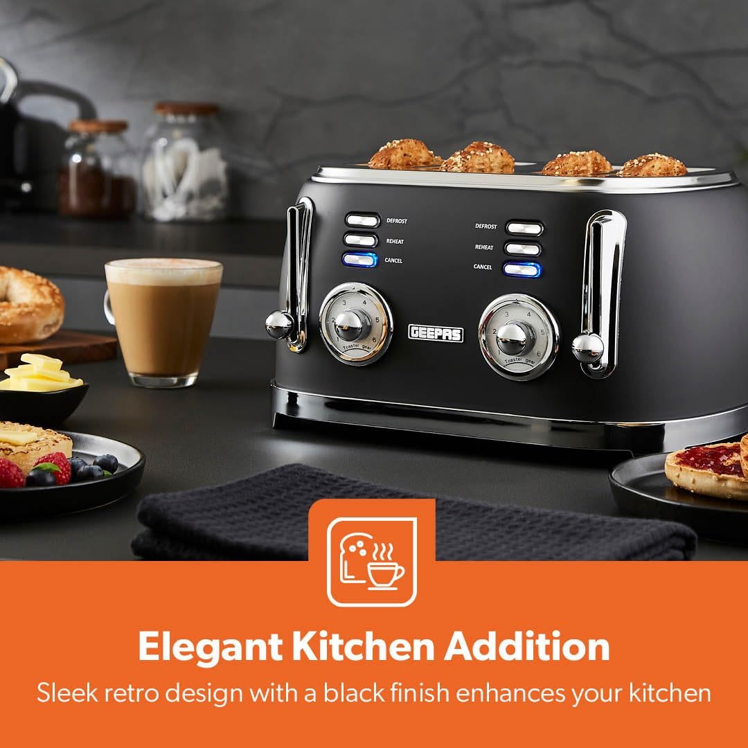 Black Retrovive Vintage Electric Pyramid Kettle & Toaster Set