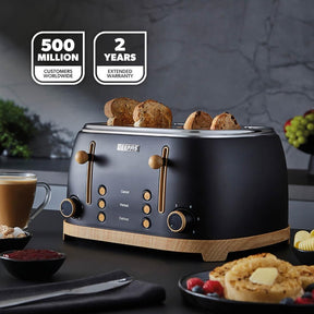 NordiQ 4-Slice Black Toaster With 6 Browning Levels and Defrost