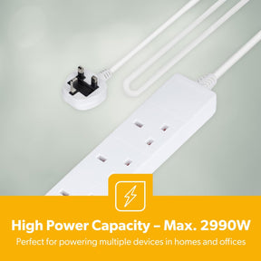 6 Gang Extension Lead, 2M Cable 6-Way Plug Extension Cable