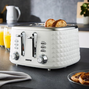 White 'Diamond' 4 Slice Toaster & 1.7L Cordless Kettle Set