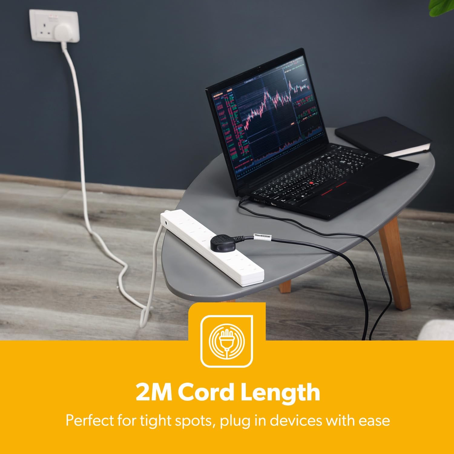 6 Gang Extension Lead, 2M Cable 6-Way Plug Extension Cable