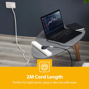 6 Gang Extension Lead, 2M Cable 6-Way Plug Extension Cable