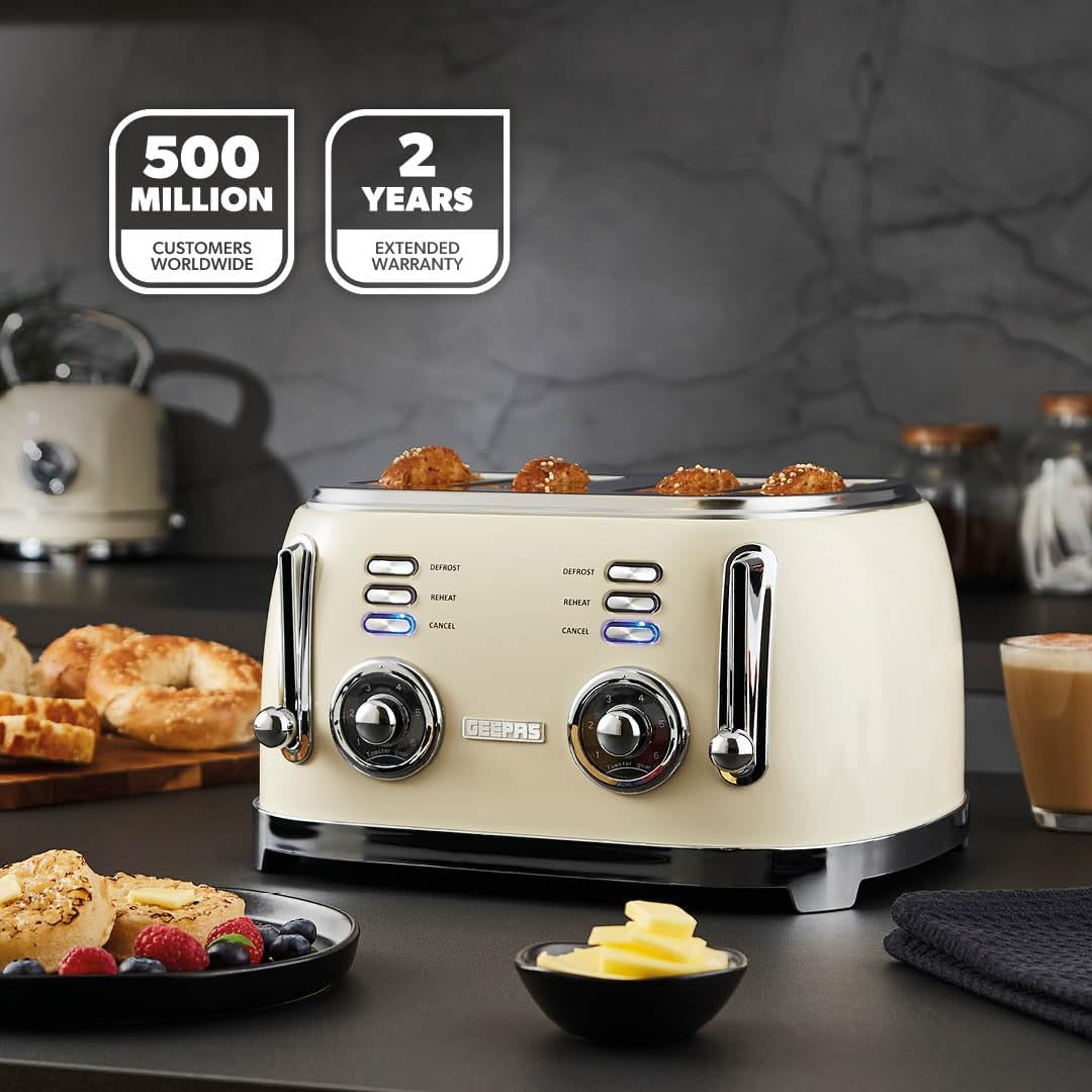 Cream Retrovive Matching Dome Kettle and Toaster Set
