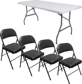 Pack of 4 Folding Padded Chairs with 6ft Folding Table Set