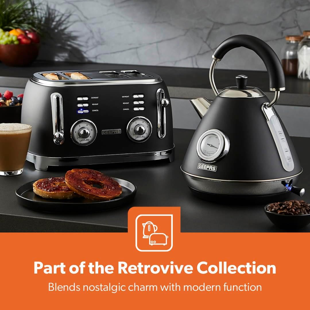 Black Retrovive Vintage Electric Pyramid Kettle & Toaster Set