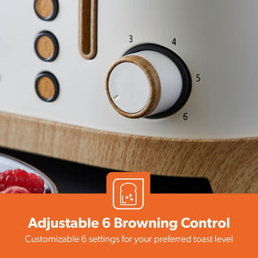 NordiQ Cream and Wooden 4-Slice Toaster & 1.7L Electric Kettle