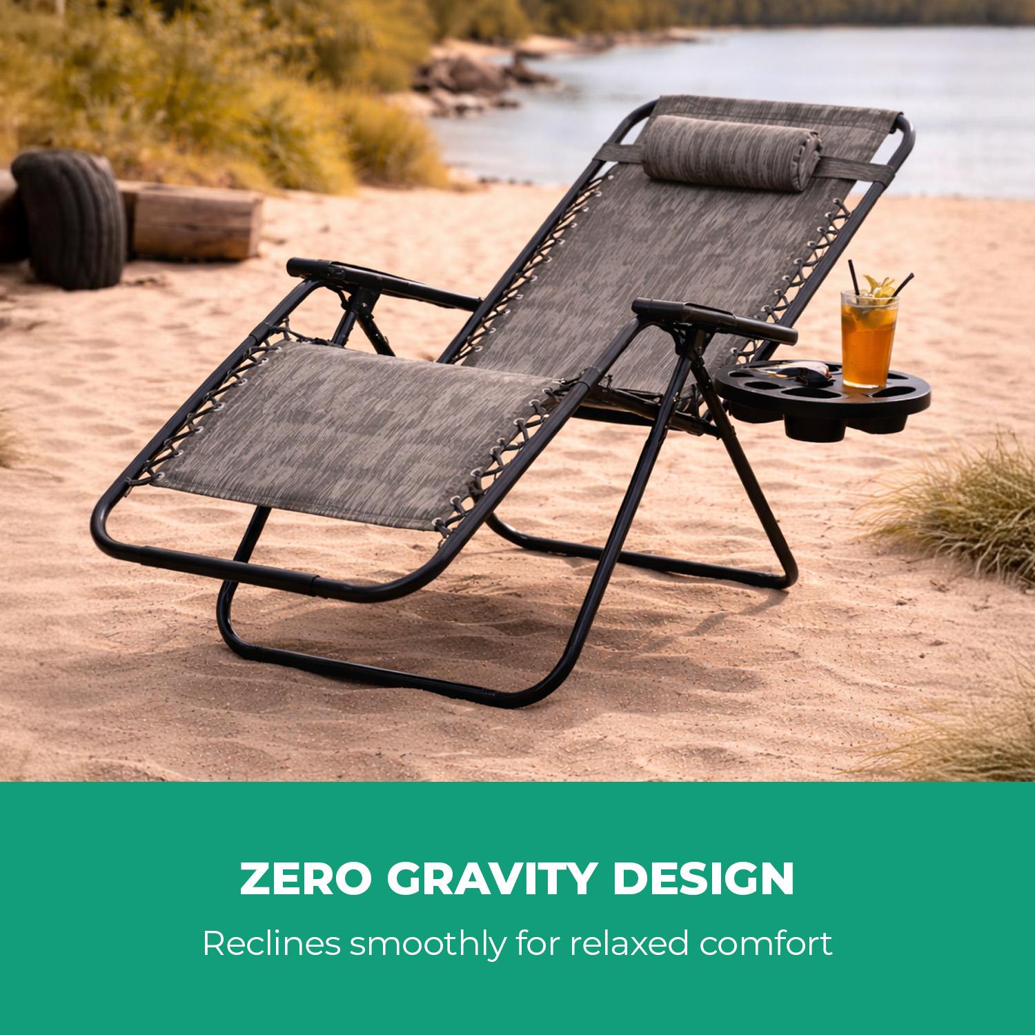 Grey Zero Gravity Reclining Lounger Chair With Headrest and Cup Holder