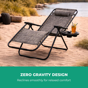 Grey Zero Gravity Reclining Lounger Chair With Headrest and Cup Holder
