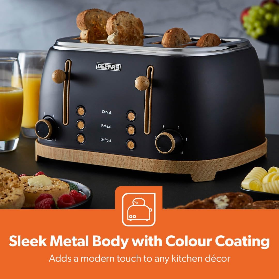 NordiQ 4-Slice Black Toaster With 6 Browning Levels and Defrost