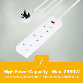 3 Gang Extension Lead, 10M Cable 3-Way Plug Extension Cable