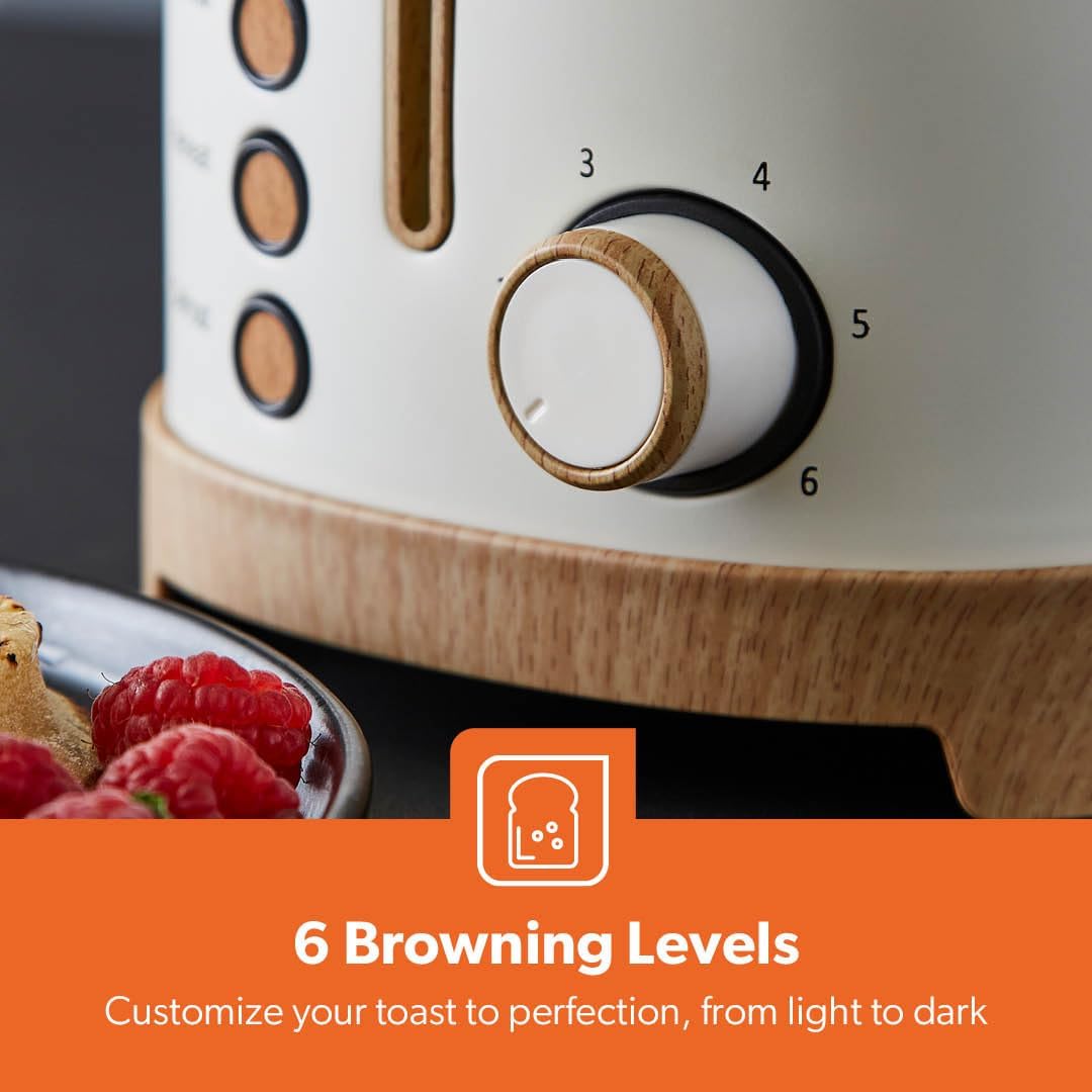 NordiQ Cream 2-Slice Bread Toaster With 6 Browning Levels