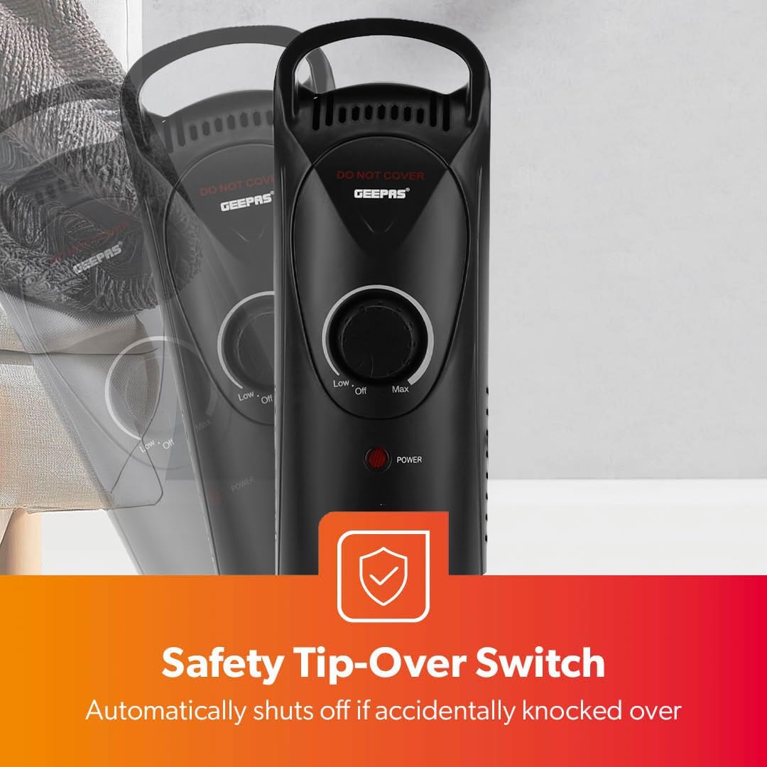 5-Fin Black Mini Oil Filled Radiator Electric Heater 450W