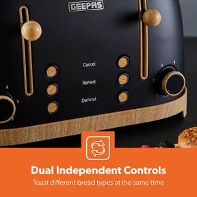 NordiQ 4-Slice Black Toaster With 6 Browning Levels and Defrost